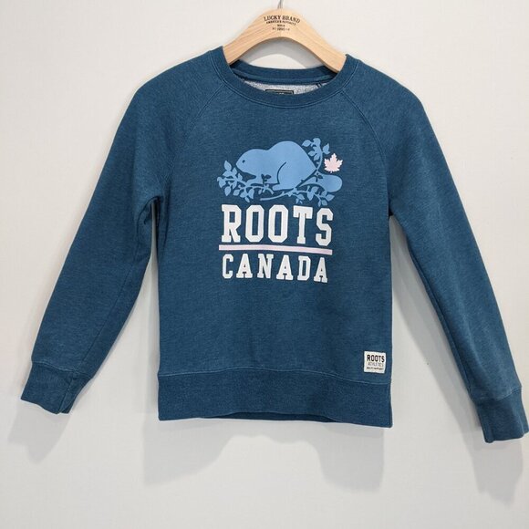 Roots Logo Girl's Sweatshirt Teal | Girls Size L - Picture 1 of 7